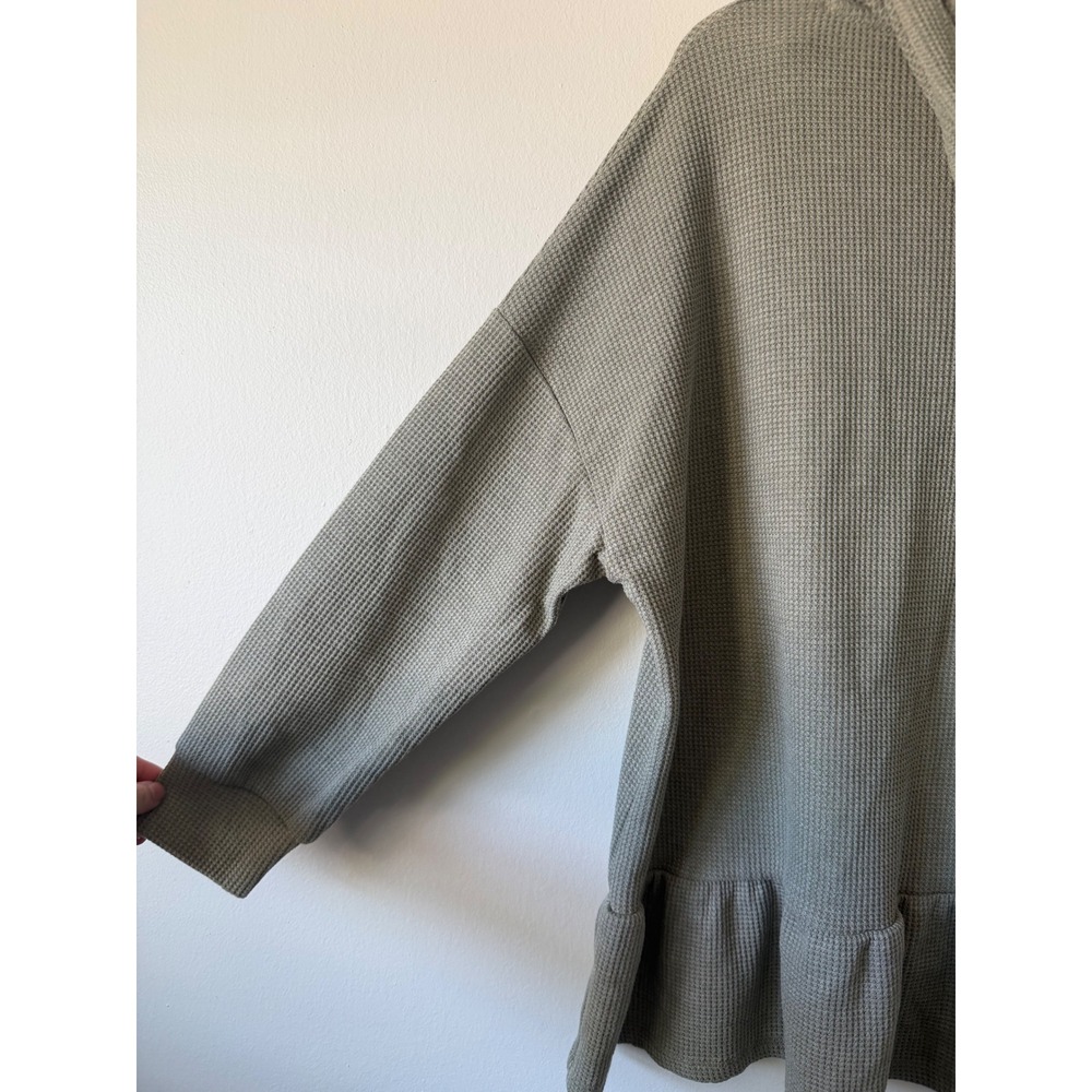 Wishlist Hoodie Large Sage Green Waffle‎ Knit Ruffle Peplum Oversized Thermal - Picture 11 of 11